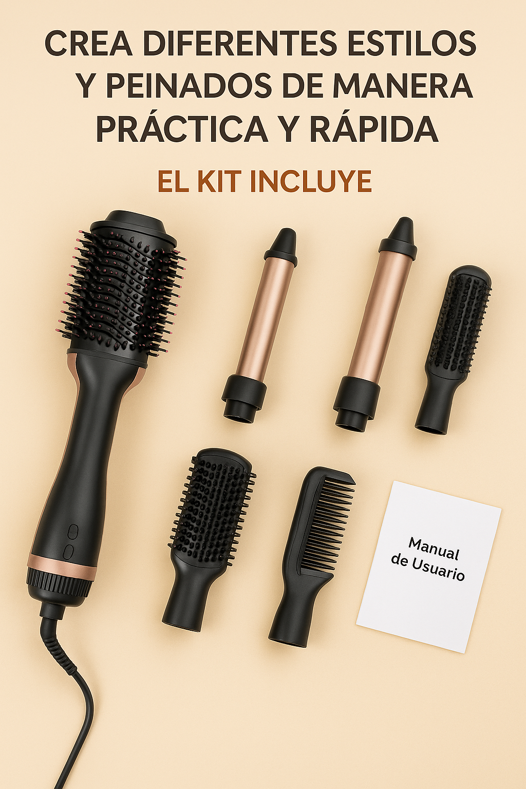 Cepillo Alisador 5 en 1 – Brillo, suavidad y volumen sin maltratar tu cabello