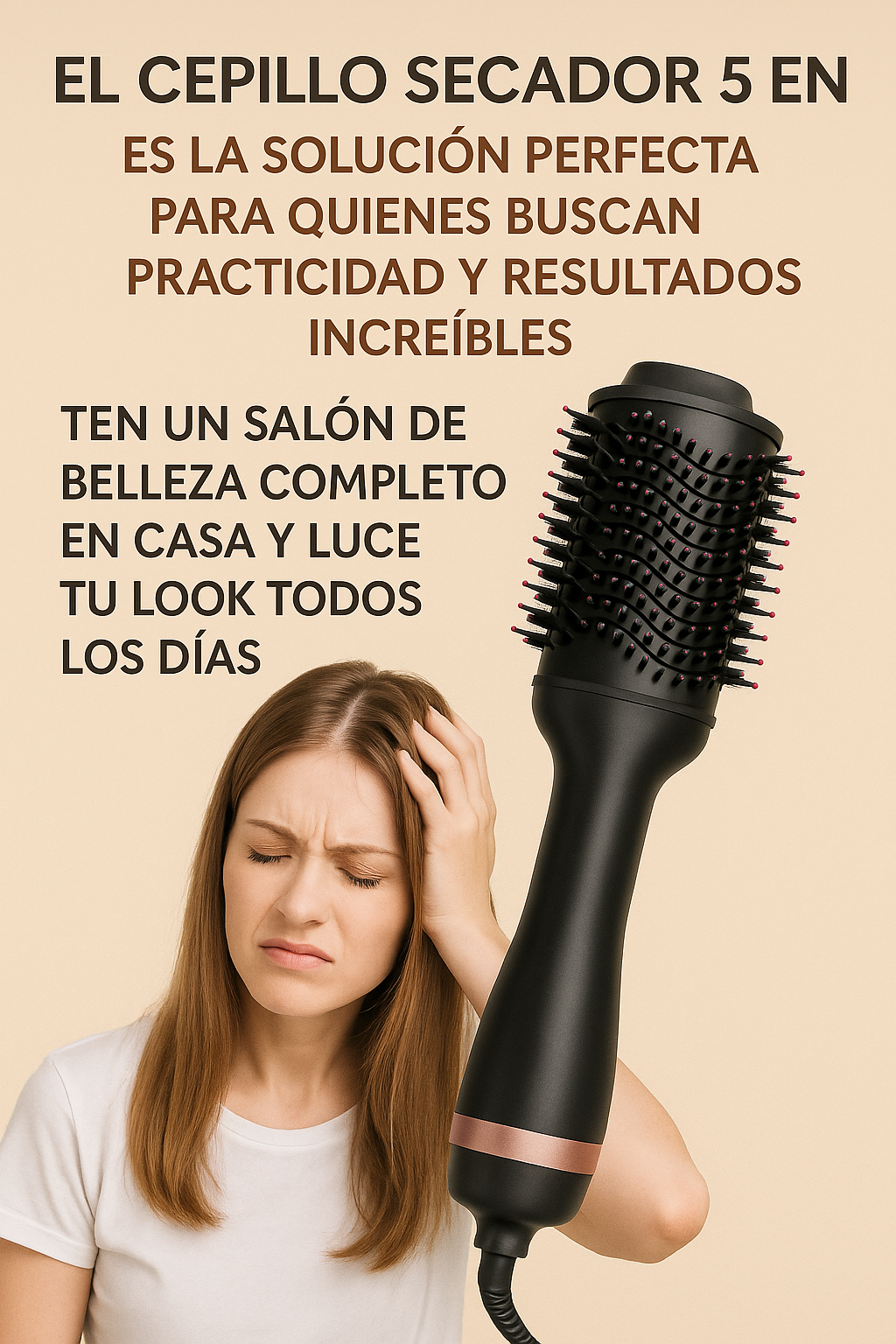 Cepillo Alisador 5 en 1 – Brillo, suavidad y volumen sin maltratar tu cabello