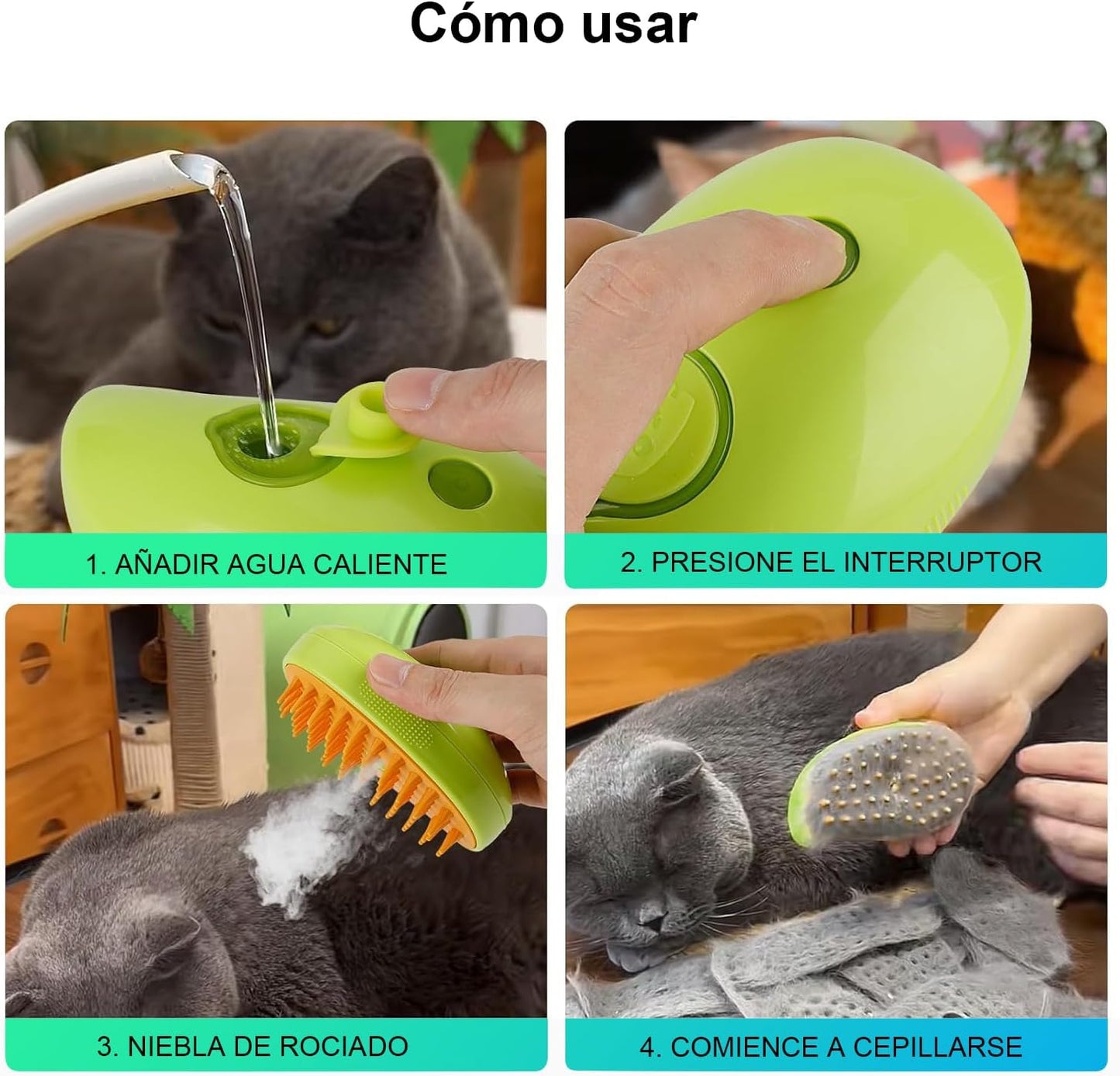2x1 Cepillo Vaporizador para Mascotas 🐶 – Elimina Pelo Suelto, Relaja e Hidrata