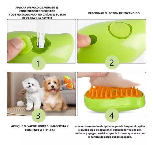 2x1 Cepillo Vaporizador para Mascotas 🐶 – Elimina Pelo Suelto, Relaja e Hidrata