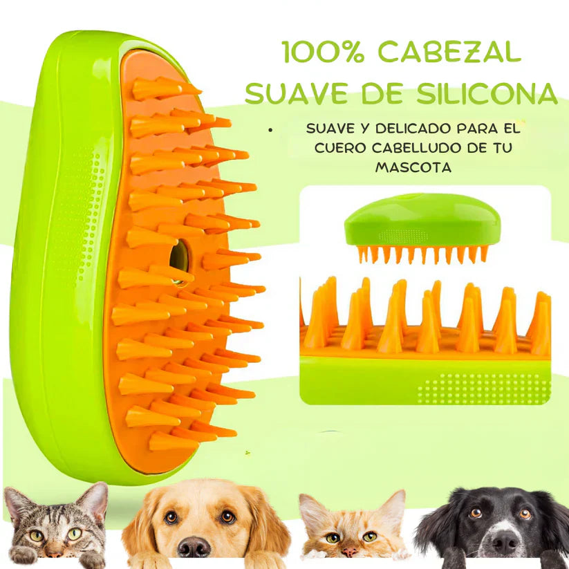 2x1 Cepillo Vaporizador para Mascotas 🐶 – Elimina Pelo Suelto, Relaja e Hidrata