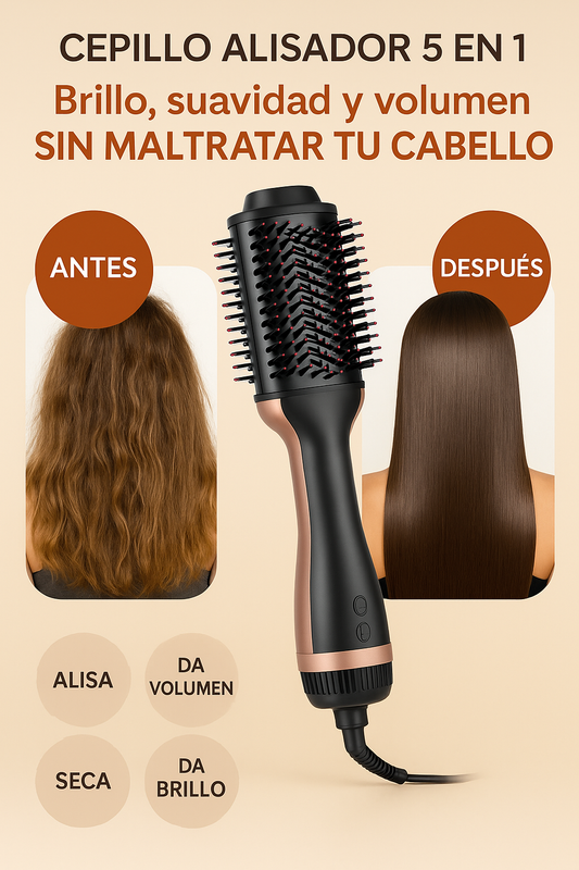 Cepillo Alisador 5 en 1 – Brillo, suavidad y volumen sin maltratar tu cabello